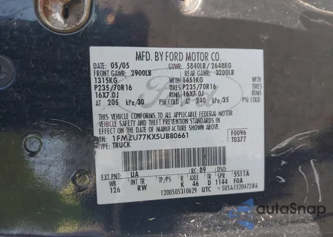 2005 Ford Explorer Sport Trac Adrenalin/Xls/Xlt из США, поврежденный, VIN 1FMZU77KX5UB80661